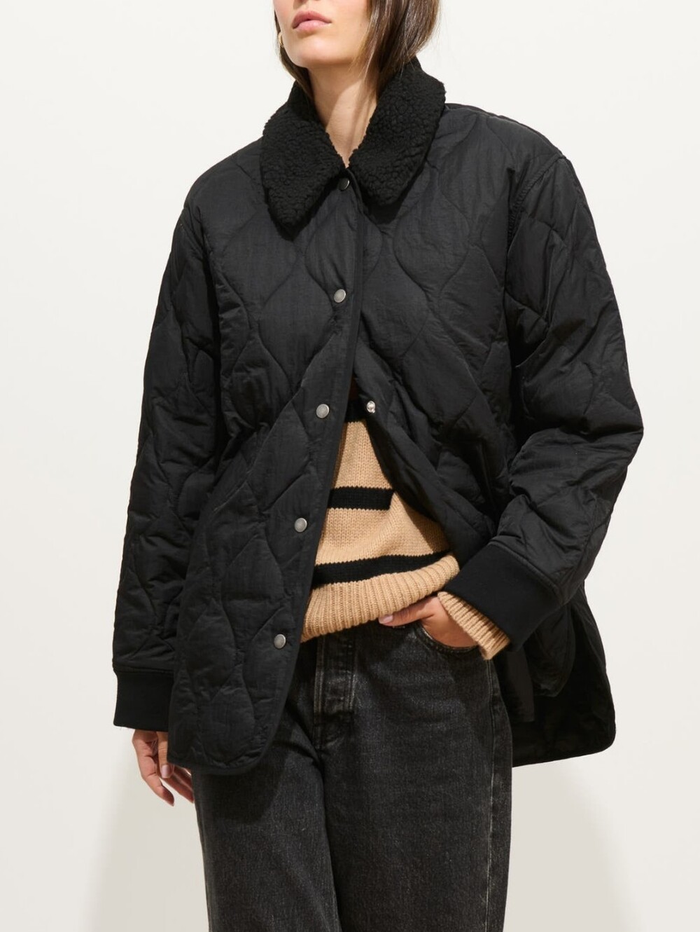 NEW Alex Mill Wembley Quilted Bomber Jacket With Removable Faux Shearling Collar